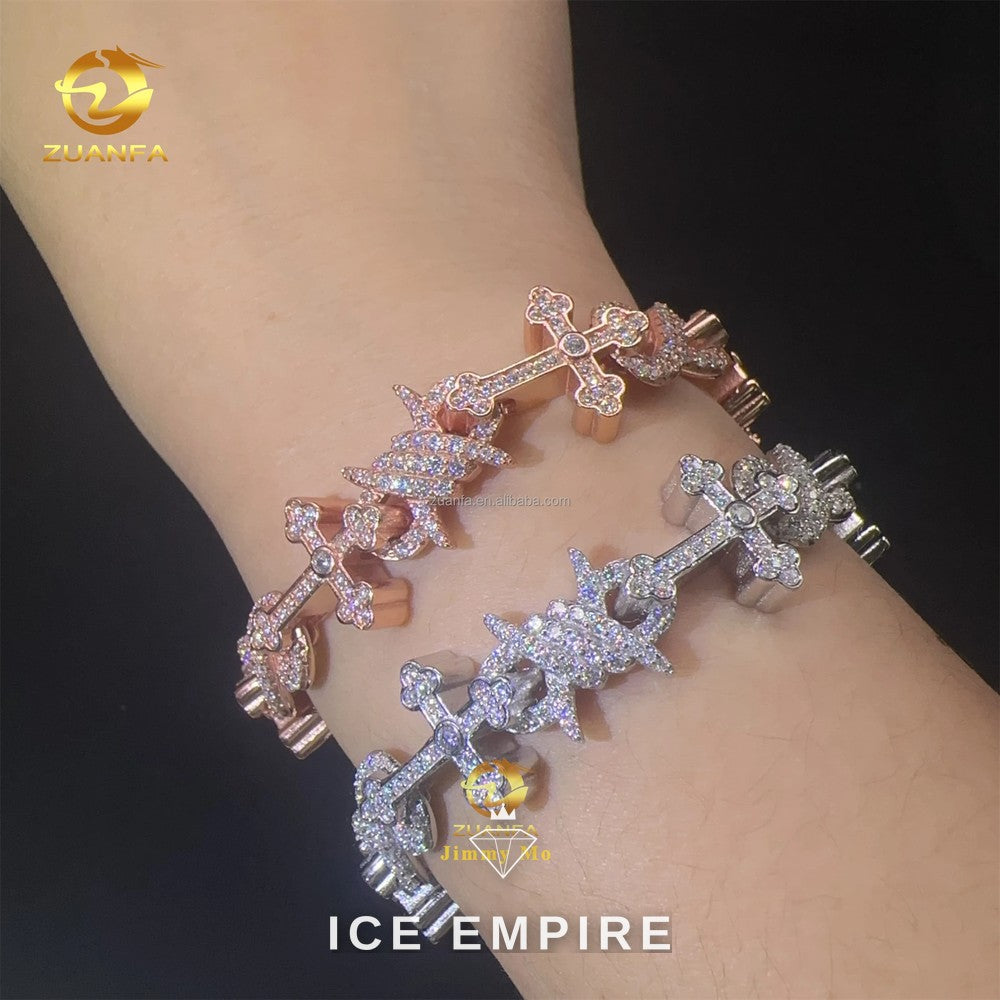 Iced Out Cross Rose Gold Plated Moissanite Cuban Chain