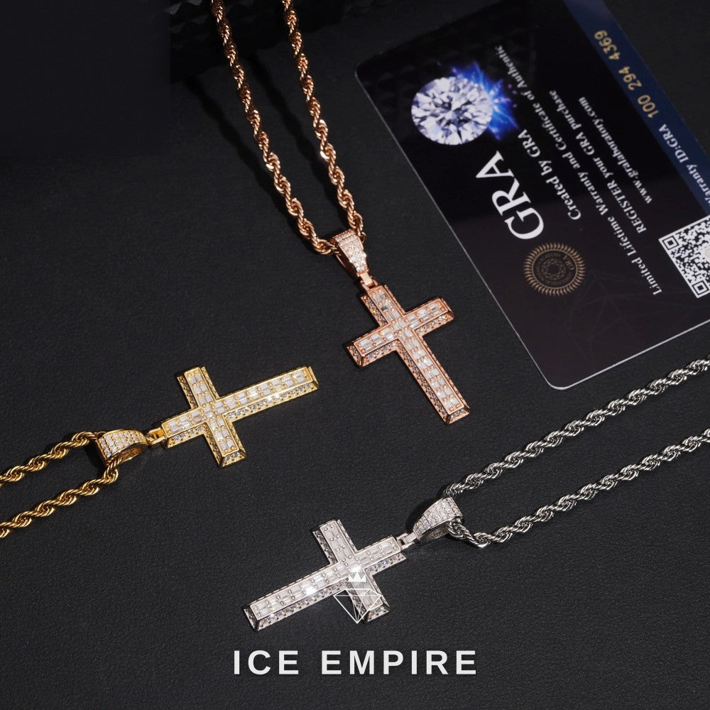 Iced Out Cross 925 Silver Moissanite Pendant