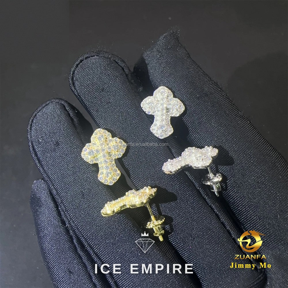 Iced Out Cross 925 Silver Moissanite Stud Earrings