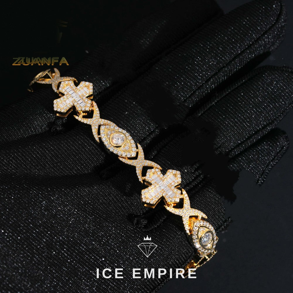 Iced Out Cross Rose Gold Plated Moissanite Cuban Chain