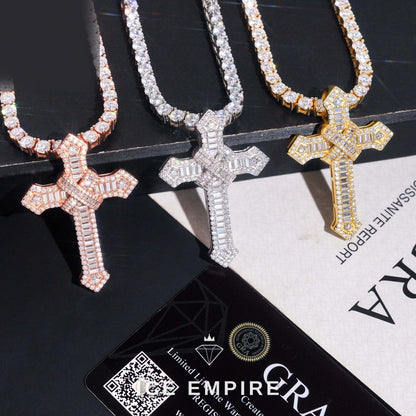 Iced Out Cross Rose Gold Plated Moissanite Pendant