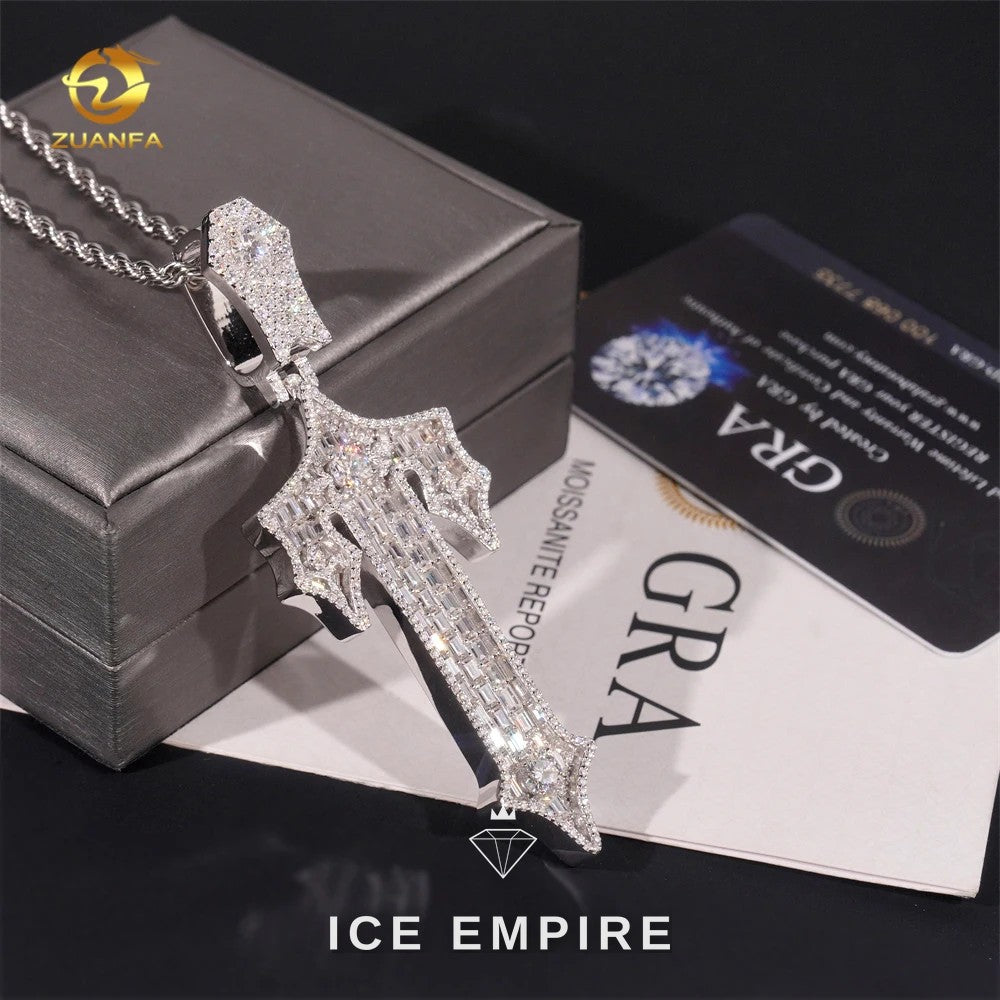 Iced Out Baguette 925 Silver Pendant