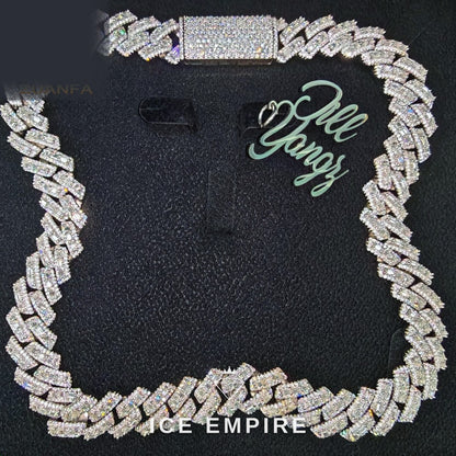 Iced Out Baguette Rose Gold Plated Moissanite Cuban Chain