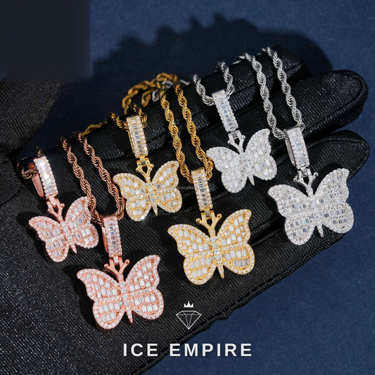 Iced Out Butterfly Gold Plated Pendant