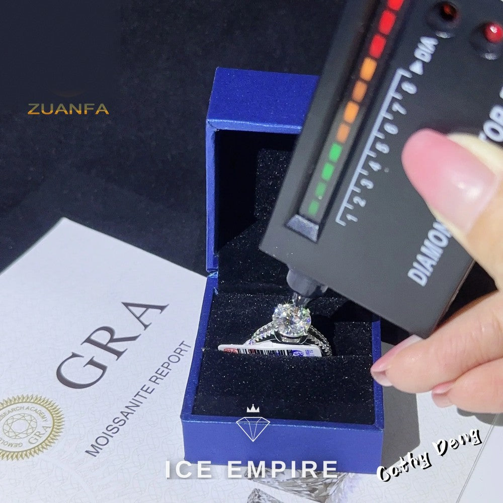 Iced Out 925 Silver Moissanite Engagement Ring