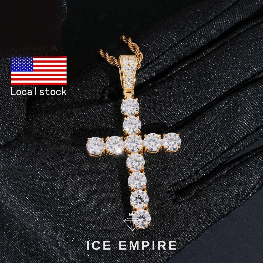 Iced Out Cross Rose Gold Plated Moissanite Pendant