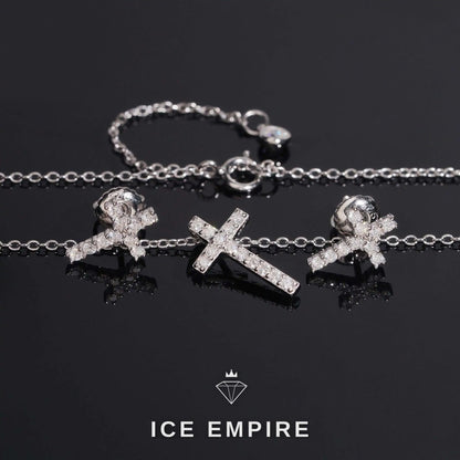 Iced Out Cross 925 Silver Moissanite Stud Earrings