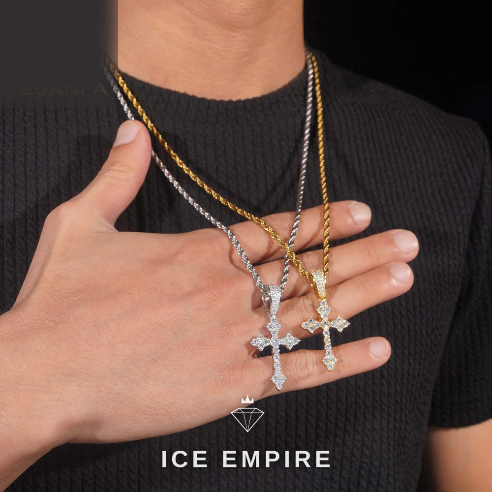 Iced Out Cross 925 Silver Pendant