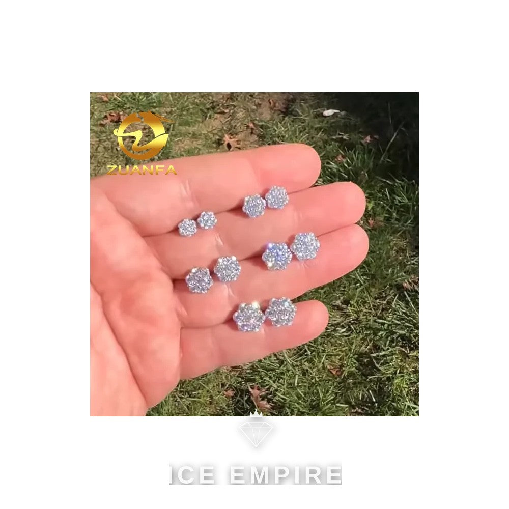 Iced Out Cluster 925 Silver Moissanite Stud Earrings