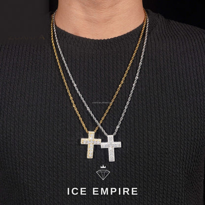 Iced Out Cross 14K Gold Moissanite Pendant