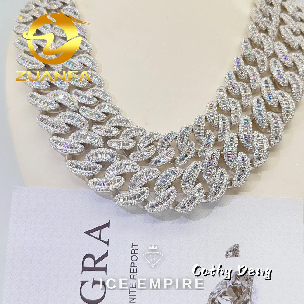 Iced Out Baguette Gold Plated Moissanite Cuban Chain