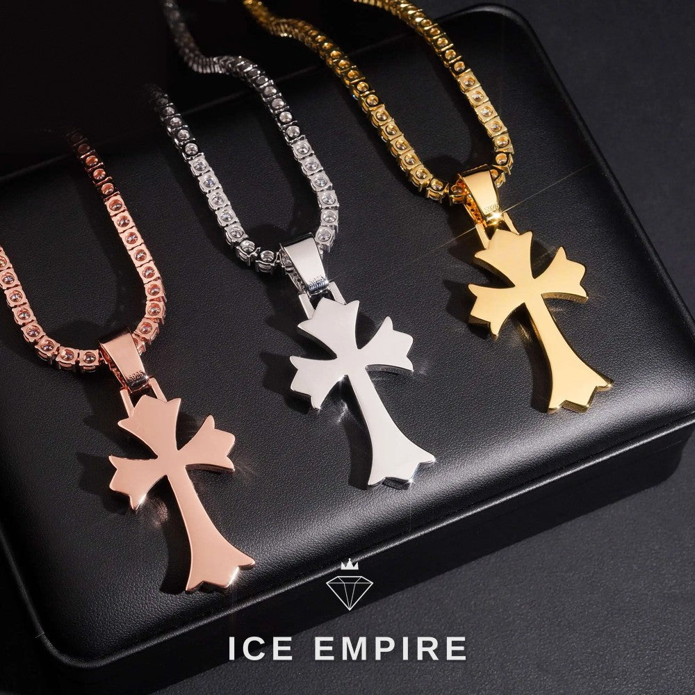 Iced Out Cross Rose Gold Plated Moissanite Pendant