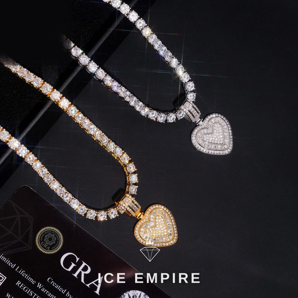 Iced Out Heart Rose Gold Plated Moissanite Pendant