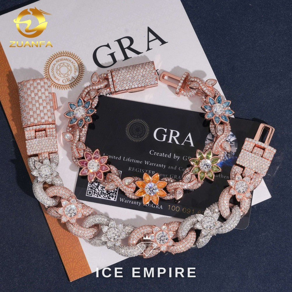 Iced Out Baguette 925 Silver Moissanite Cuban Chain