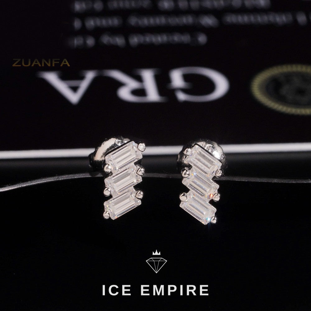 Iced Out Baguette Rose Gold Plated Moissanite Earrings