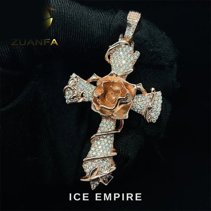 Iced Out Cross Rose Gold Pendant