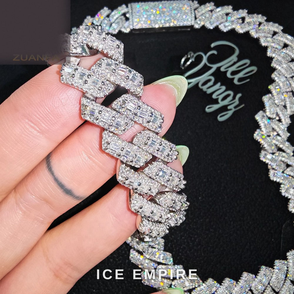 Iced Out Baguette Rose Gold Plated Moissanite Cuban Chain