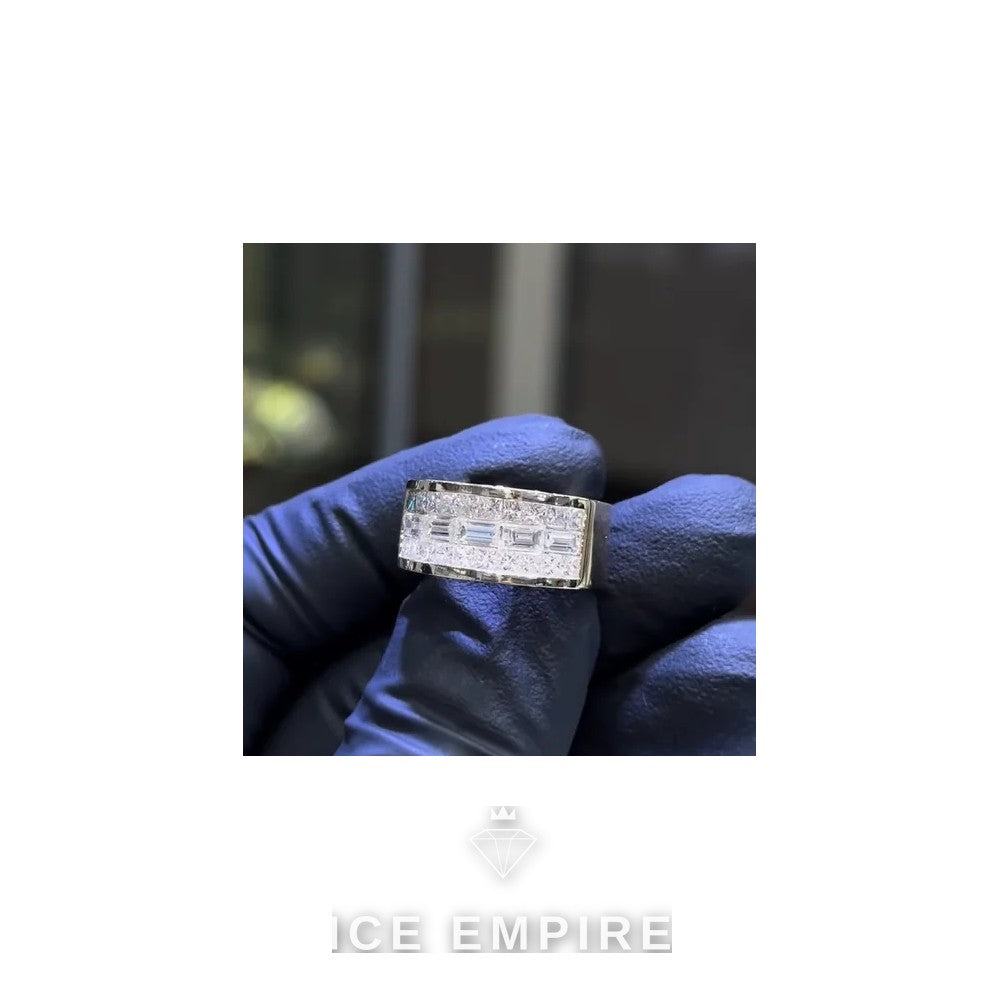 Iced Out Baguette 18K Gold Moissanite Engagement Ring