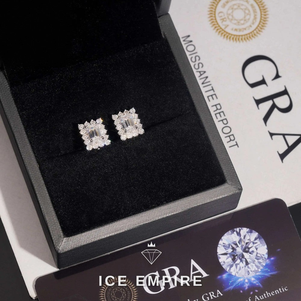 Iced Out Cluster Gold Plated Moissanite Stud Earrings