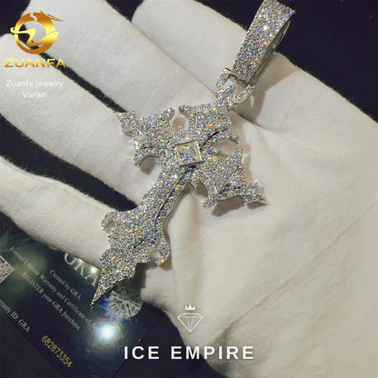 Iced Out Cross 925 Silver Moissanite Pendant