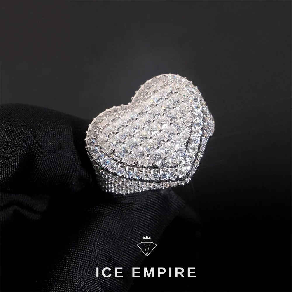 Iced Out Heart 925 Silver Moissanite Ring