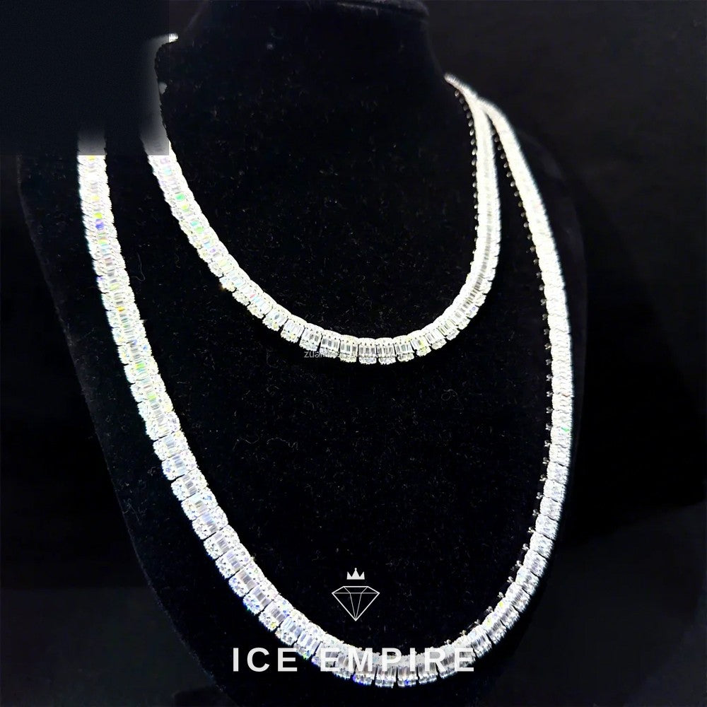 Iced Out Baguette 925 Silver Moissanite Cuban Chain