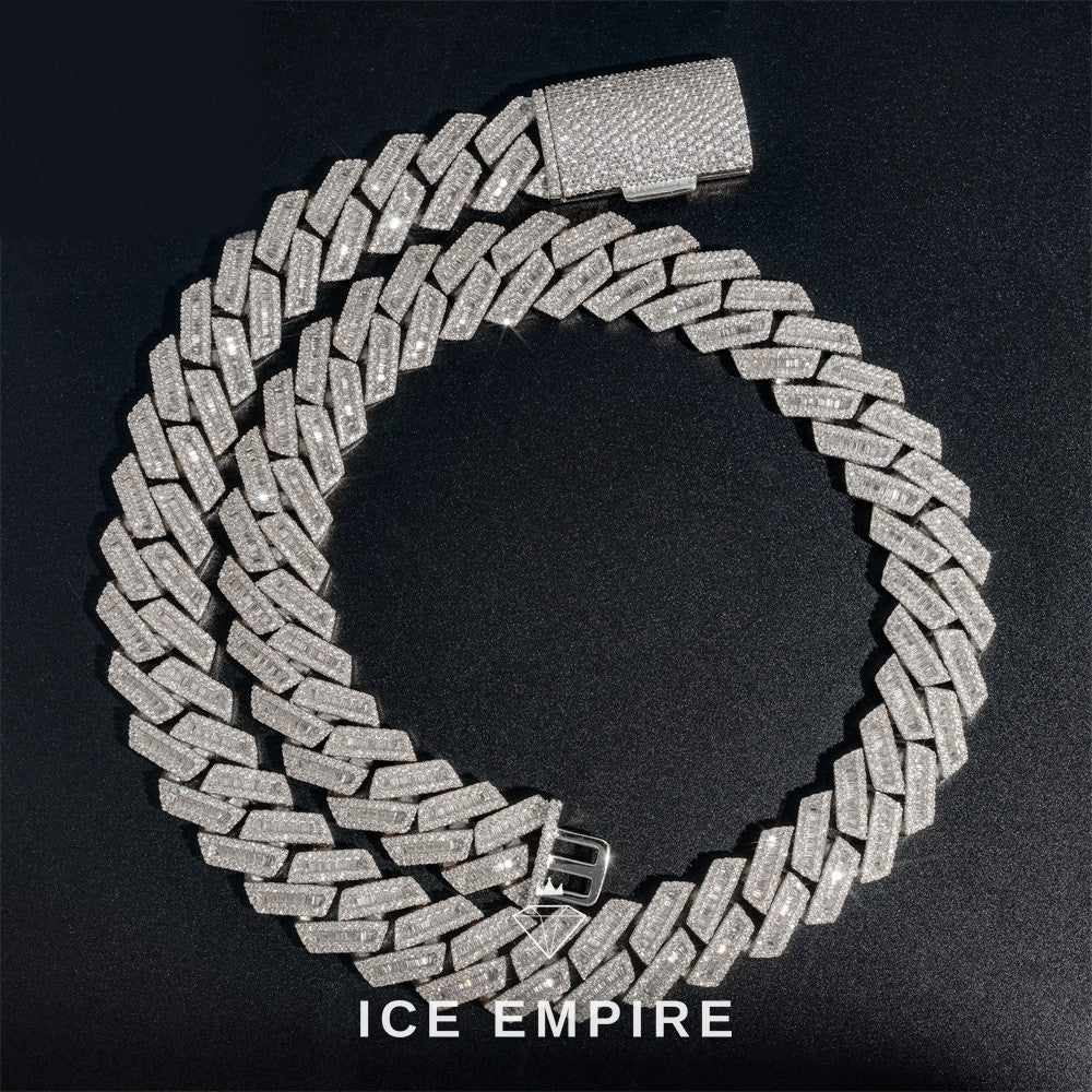 Iced Out Baguette Rose Gold Plated Moissanite Cuban Chain
