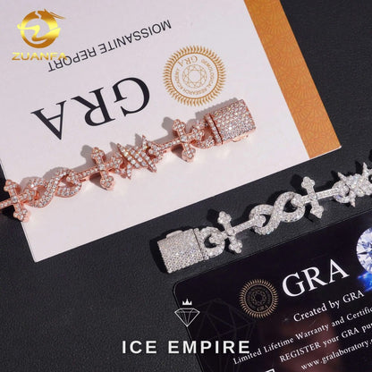 Iced Out Cross Rose Gold Plated Moissanite Cuban Chain