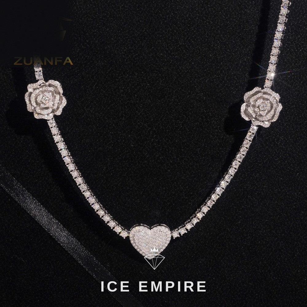 Iced Out Heart Rose Gold Plated Moissanite Cuban Chain