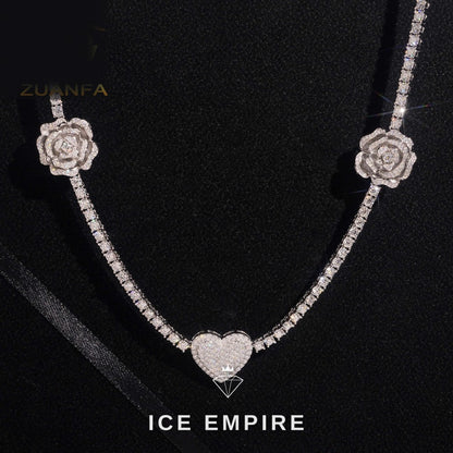 Iced Out Heart Rose Gold Plated Moissanite Cuban Chain