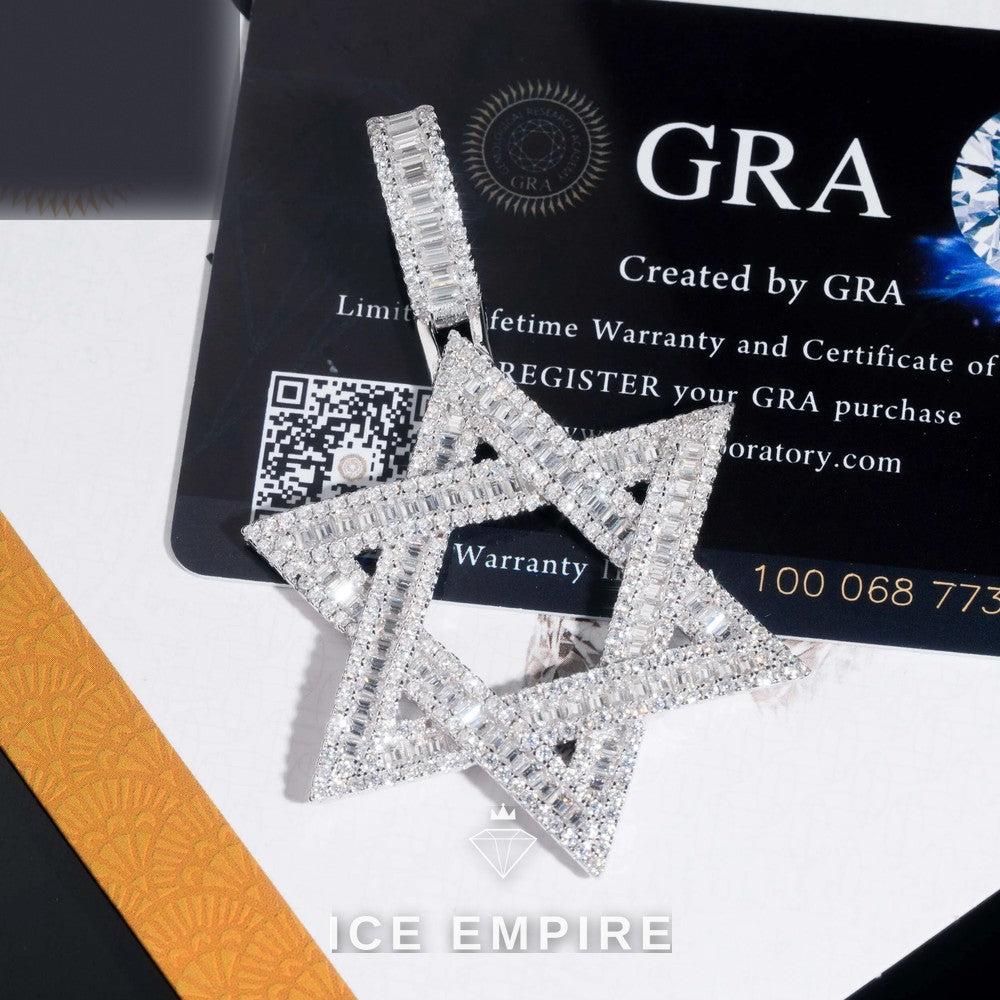 Iced Out Baguette 925 Silver Moissanite Pendant