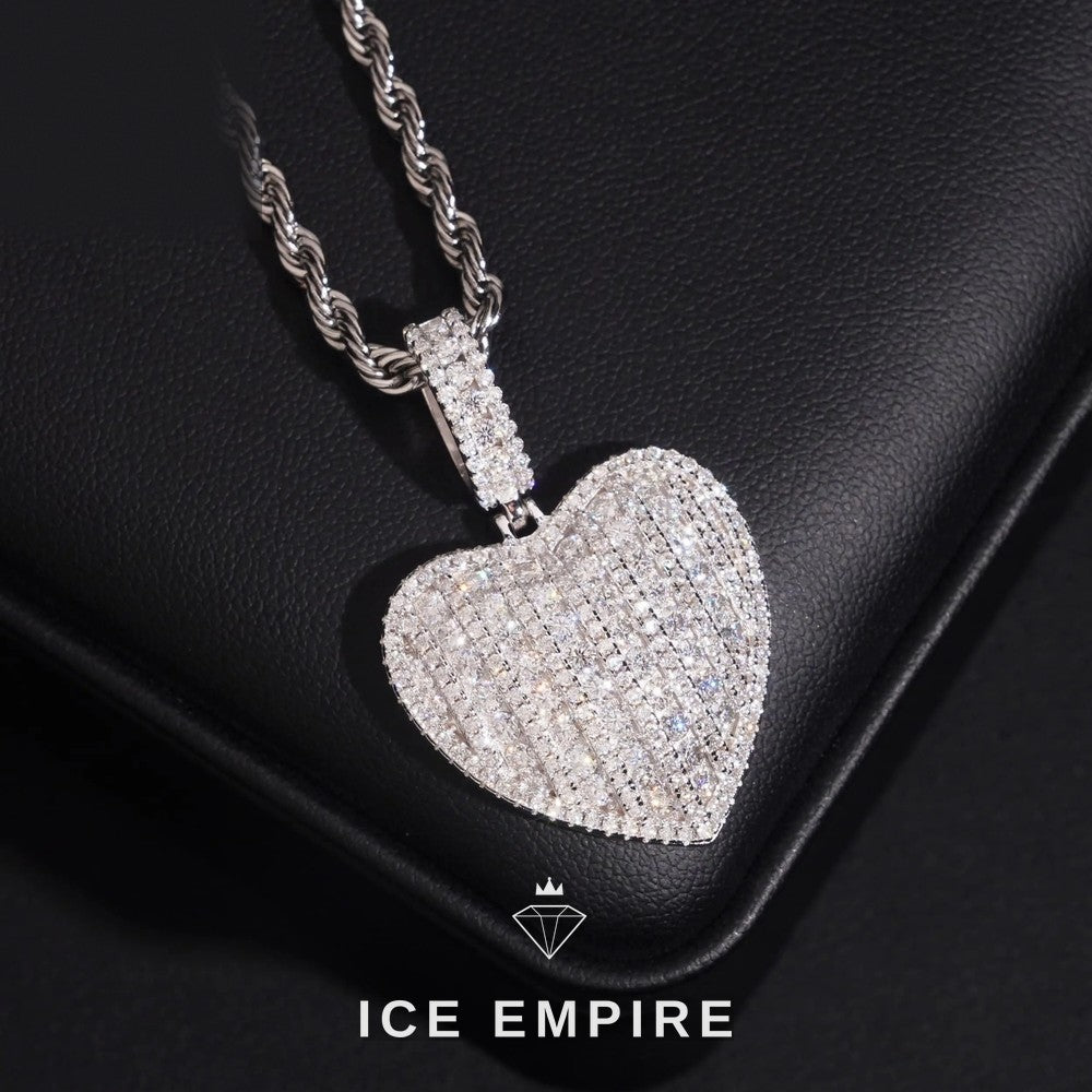 Iced Out Heart 925 Silver Moissanite Pendant