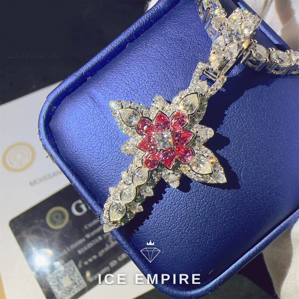 Iced Out Cross Rose Gold Plated Moissanite Pendant