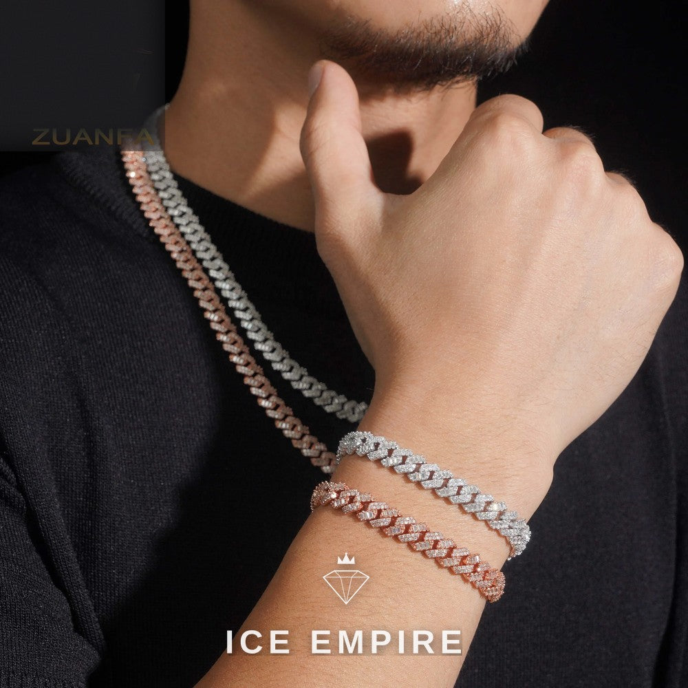 Iced Out Baguette Rose Gold Plated Moissanite Cuban Chain
