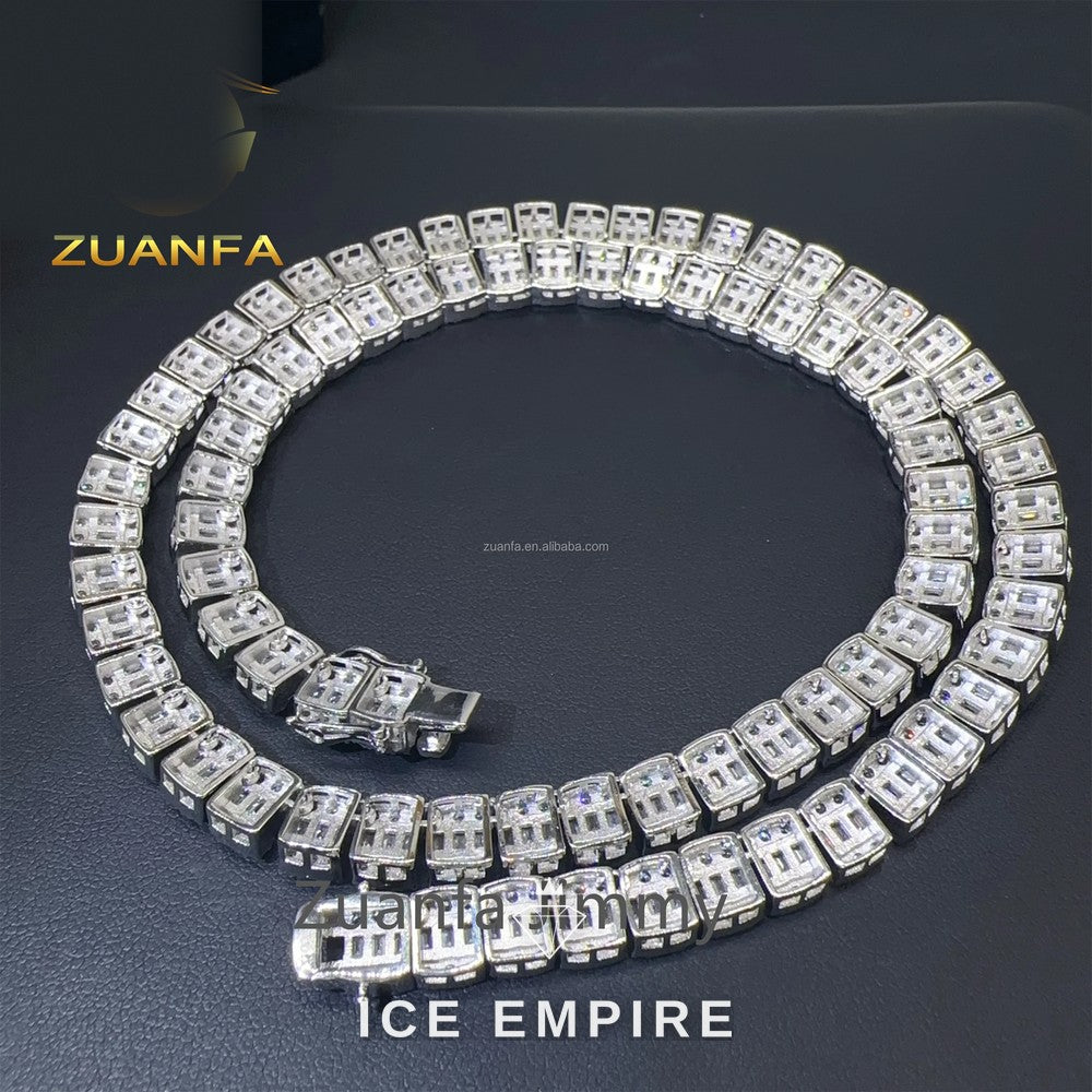 Iced Out Baguette Rose Gold Plated Moissanite Cuban Chain