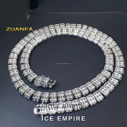 Iced Out Baguette Rose Gold Plated Moissanite Cuban Chain