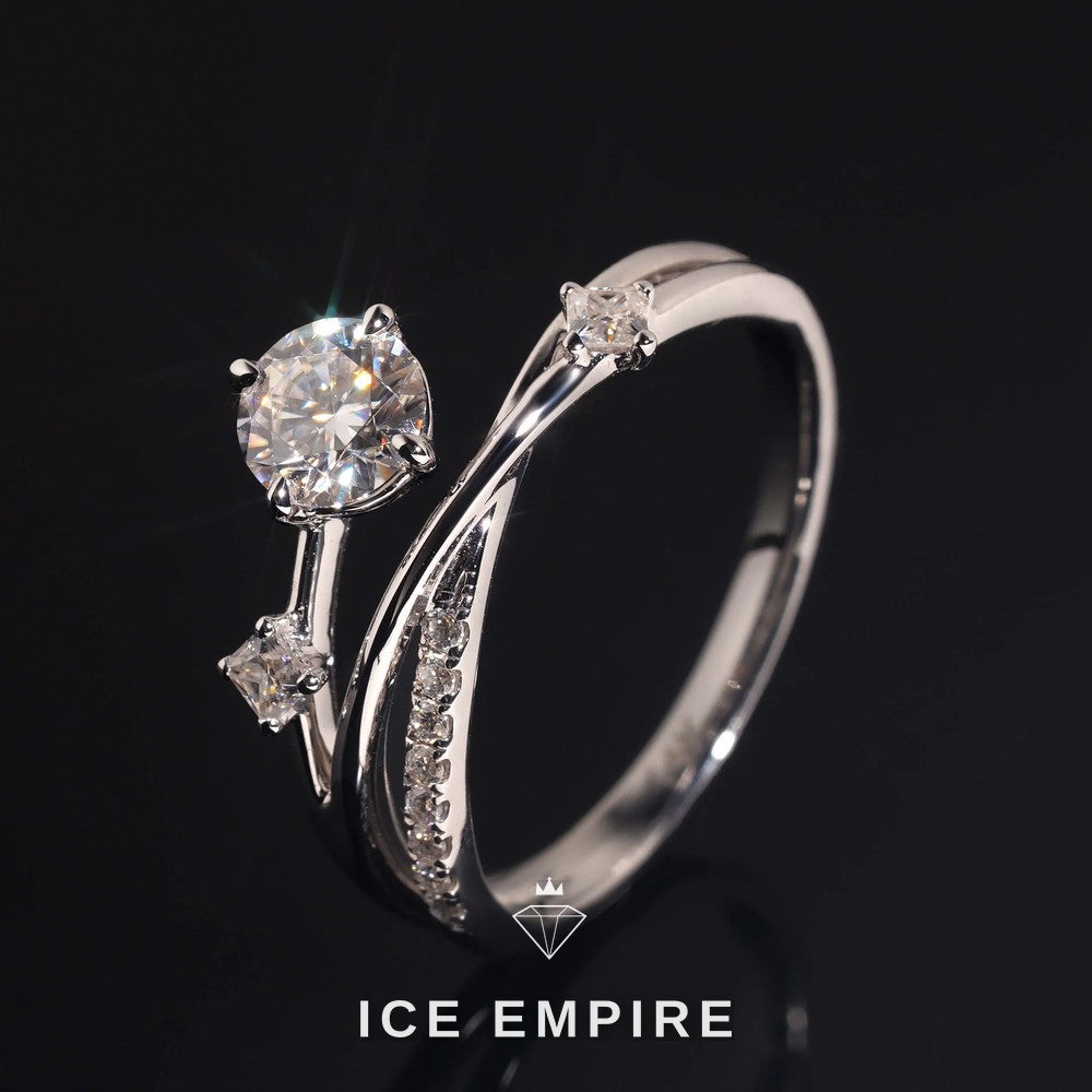 Iced Out Cluster 14K Gold Moissanite Engagement Ring