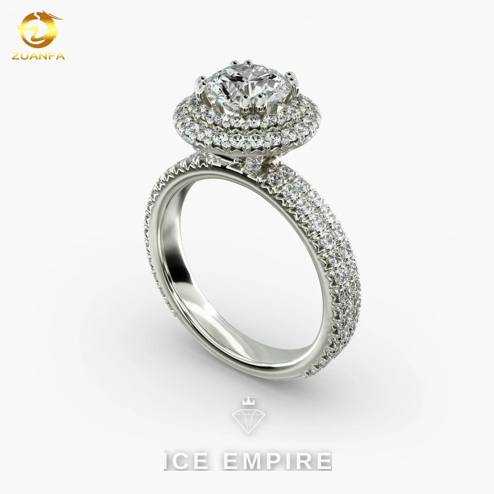 Iced Out 14K Gold Moissanite Engagement Ring