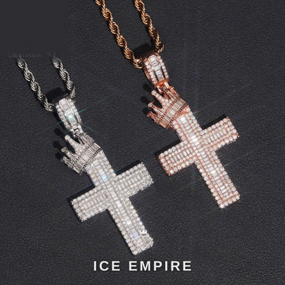 Iced Out Cross Rose Gold Plated Moissanite Pendant
