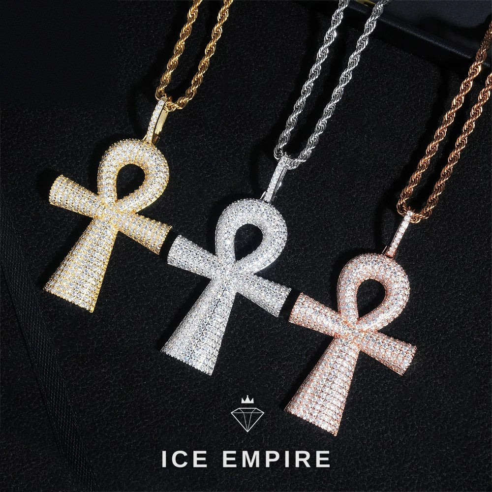 Iced Out Cross Rose Gold Plated Moissanite Pendant