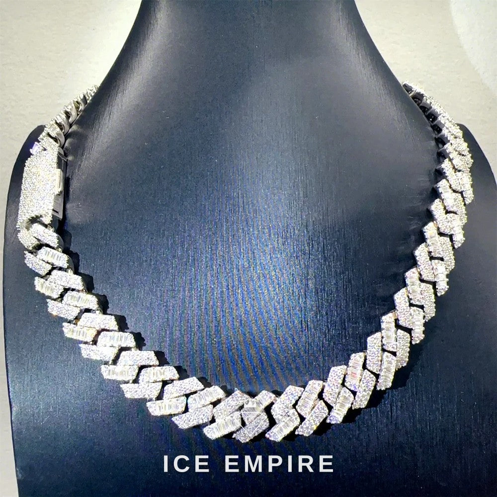 Iced Out Baguette Rose Gold Plated Moissanite Cuban Chain