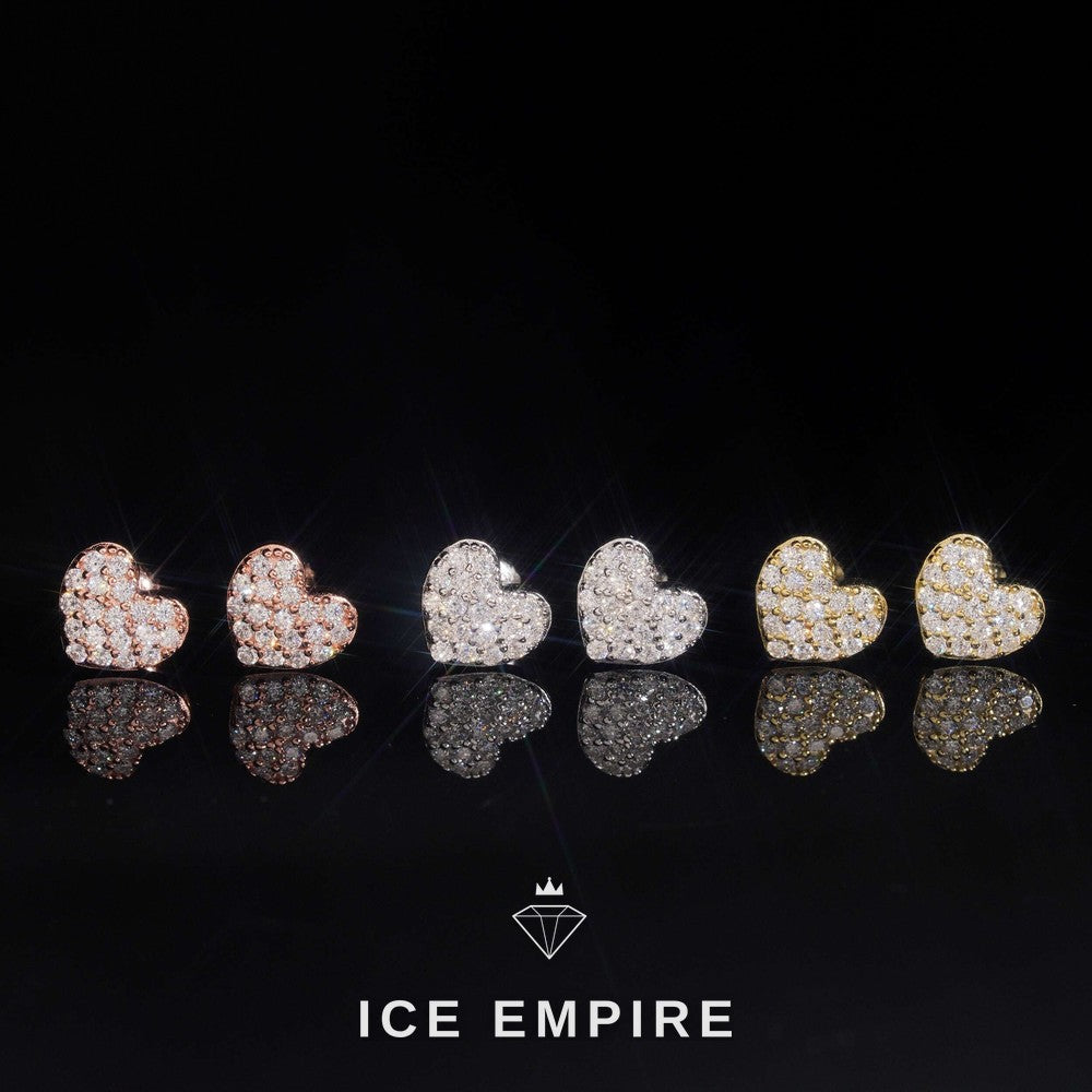 Iced Out Heart Gold Plated Moissanite Stud Earrings