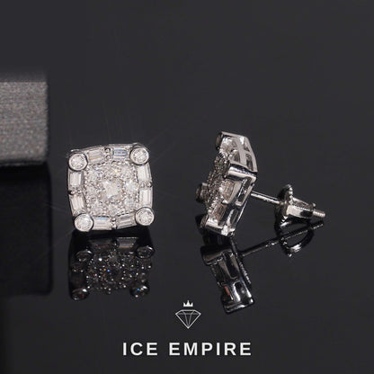 Iced Out Baguette 925 Silver Moissanite Stud Earrings