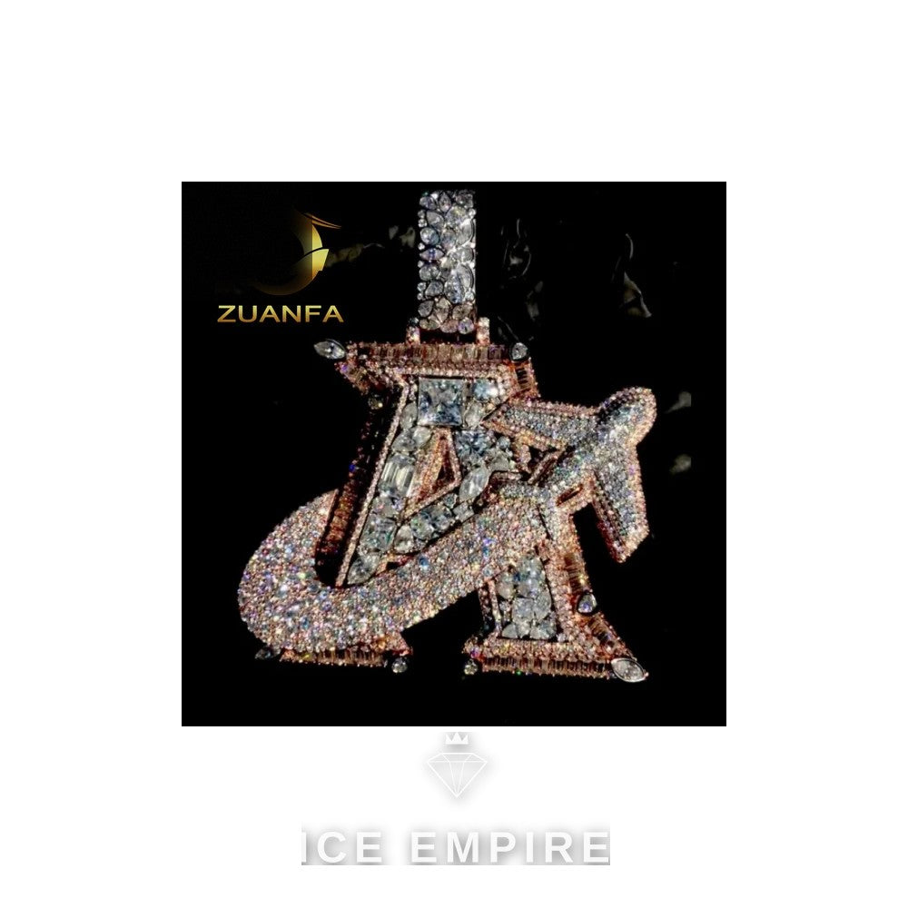 Iced Out Baguette Rose Gold Plated Moissanite Pendant