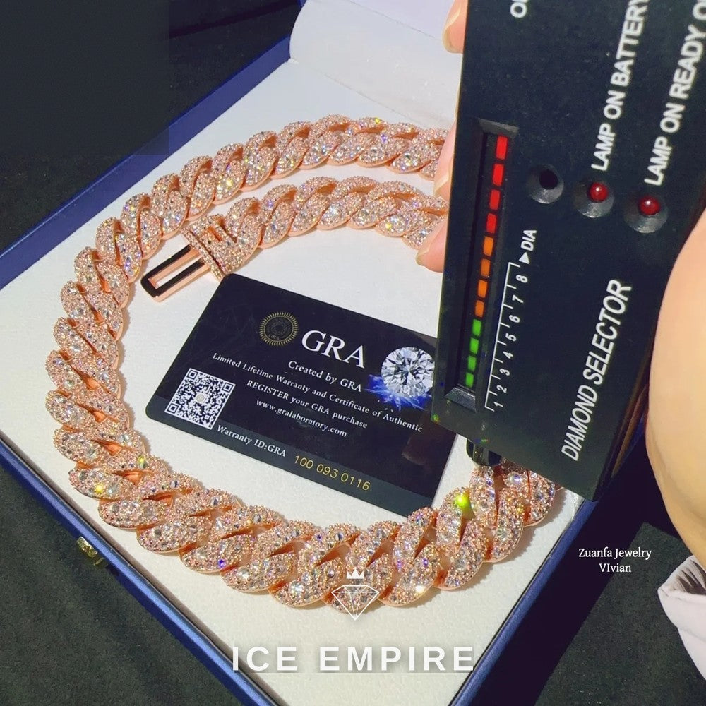 Iced Out Rose Gold Plated Moissanite Cuban Chain