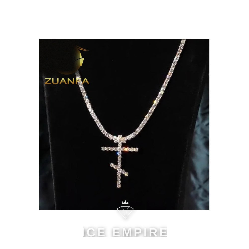 Iced Out Cross 925 Silver Moissanite Cuban Chain
