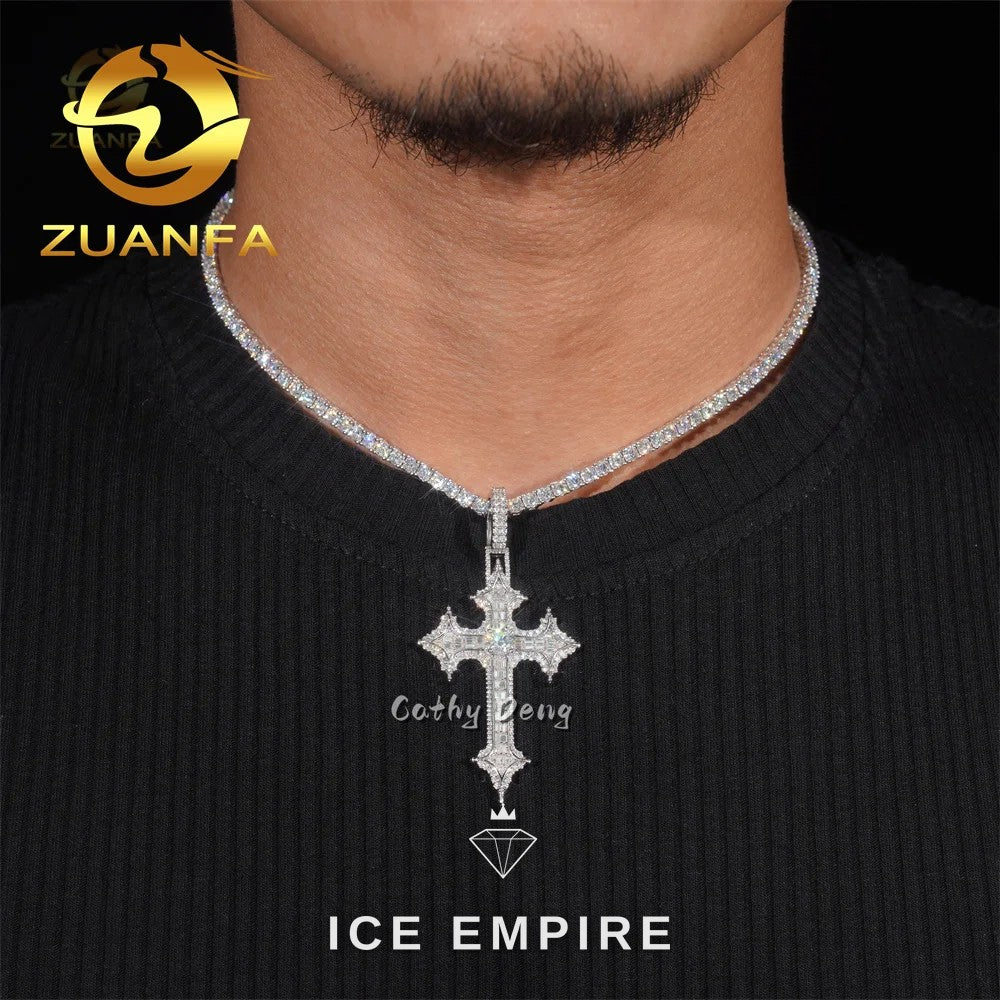 Iced Out Cross Rose Gold Plated Moissanite Pendant