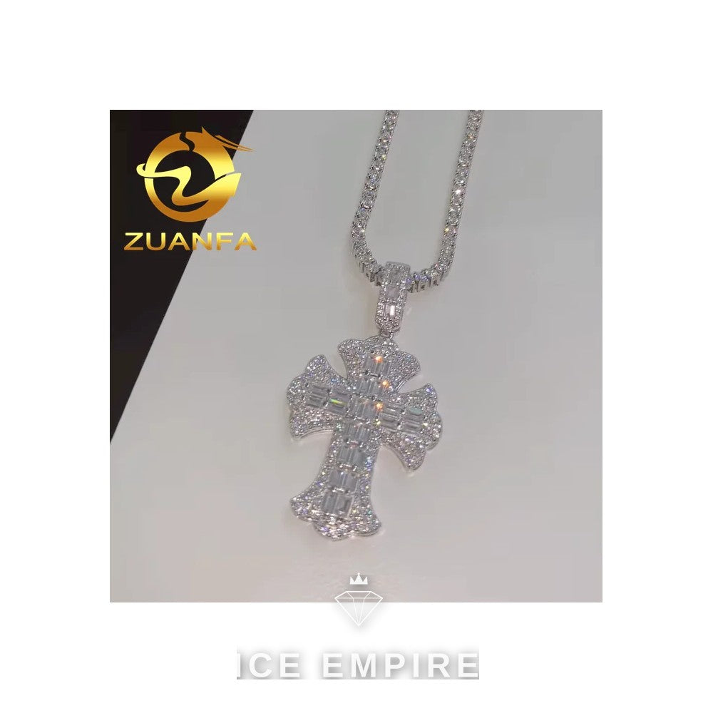 Iced Out Cross Rose Gold Plated Moissanite Pendant