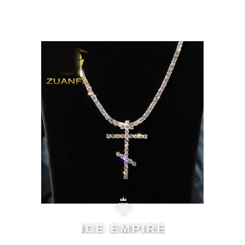 Iced Out Cross 925 Silver Moissanite Cuban Chain