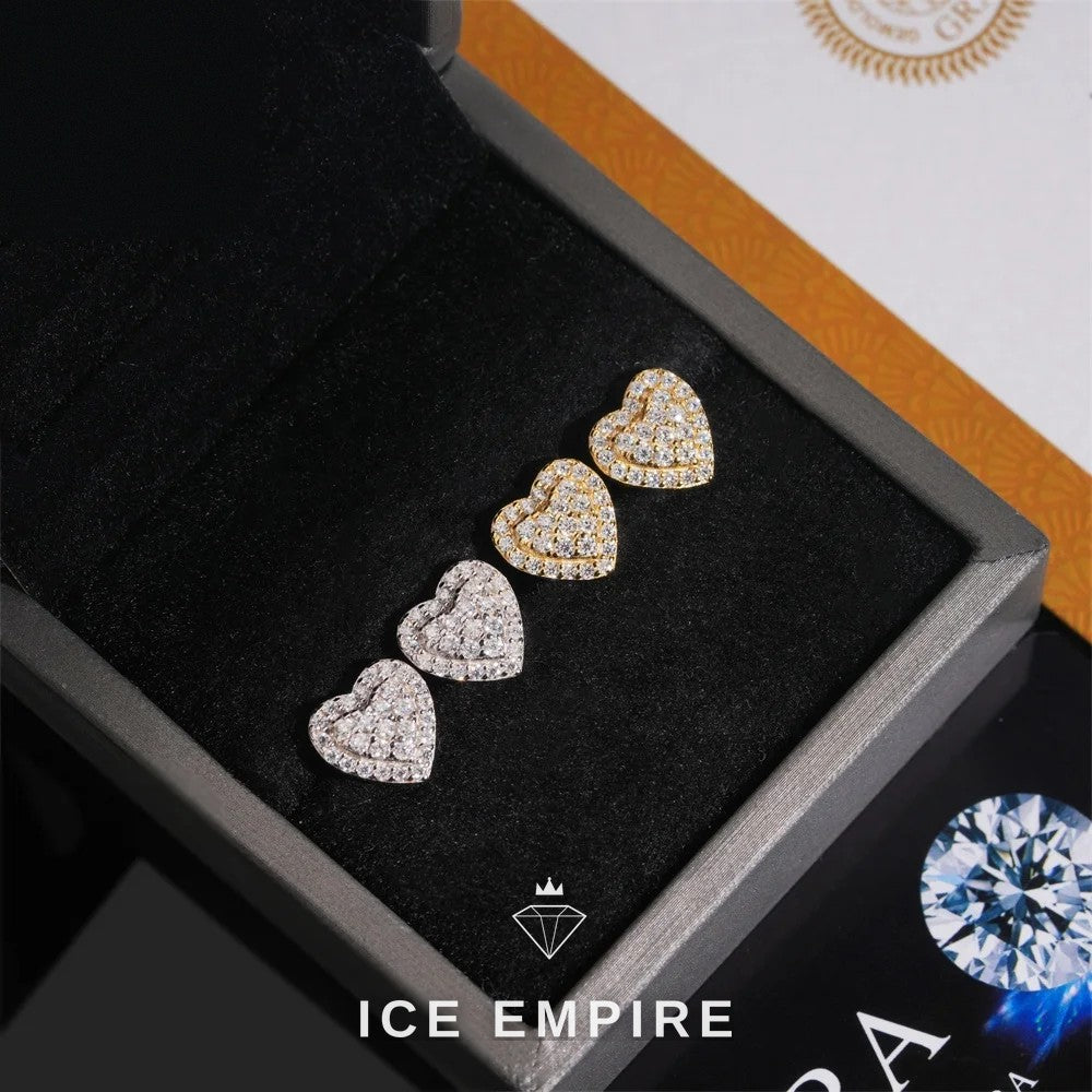 Iced Out Heart 925 Silver Moissanite Stud Earrings